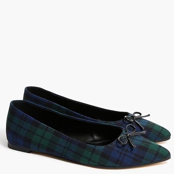 J crew Black Watch plaid pointed-toe flats Blackwatch Navy Blk Grn - Picture 1 of 6